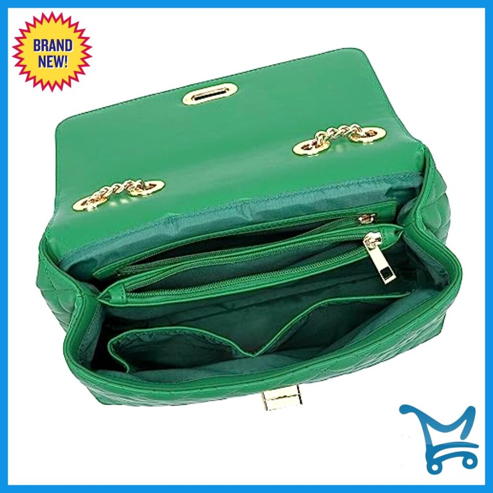 Quilted Crossbody Shoulder Bag with Gold Hardware Chain Strap - Picture 6 of 7